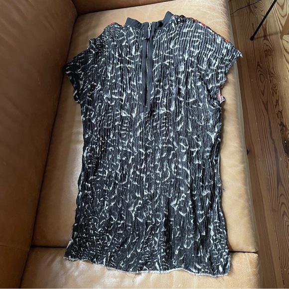 Helmut Lang high low red black white top crinkle texture pleat - Picture 3 of 5